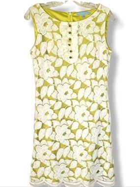 Antonio Melani Retro Inspired Shift Dress Floral Lace Overlay Scallop Edge Sz 4